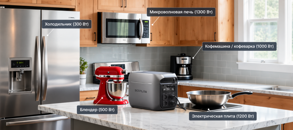 Особенности портативной зарядной станции EcoFlow DELTA 3 Max Современная кухня с маркировкой техники.png